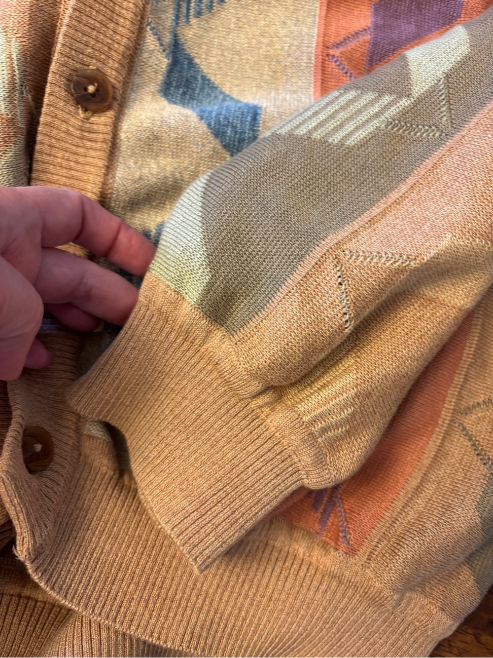 St Croix Men's V-Neck Button Cardigan Sweater in Tan Multi color large vintage - Picture 5 of 10